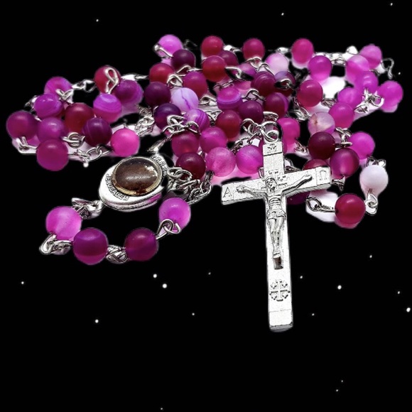 STUNNING PINK & PURPLE CRYSTAL BEADS ROSARY - Picture 3 of 8